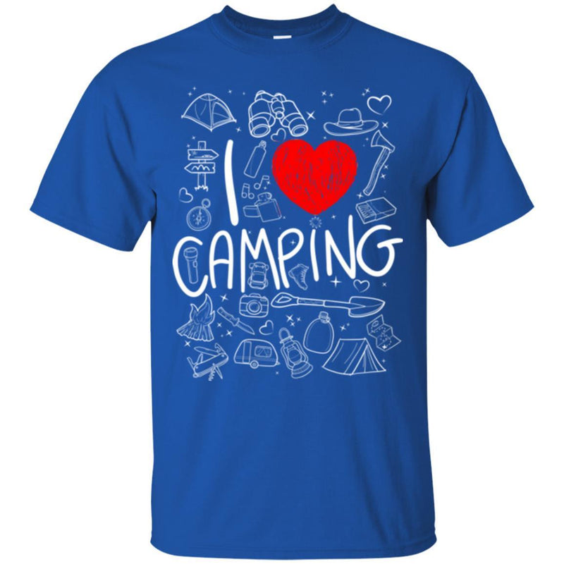 Camping T-Shirt I Love Camping Heart Campfire Design Tees Summer Tee Shirt CustomCat