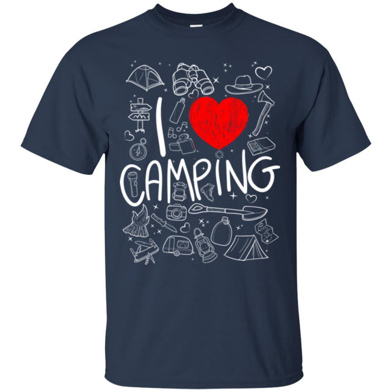 Camping T-Shirt I Love Camping Heart Campfire Design Tees Summer Tee Shirt CustomCat