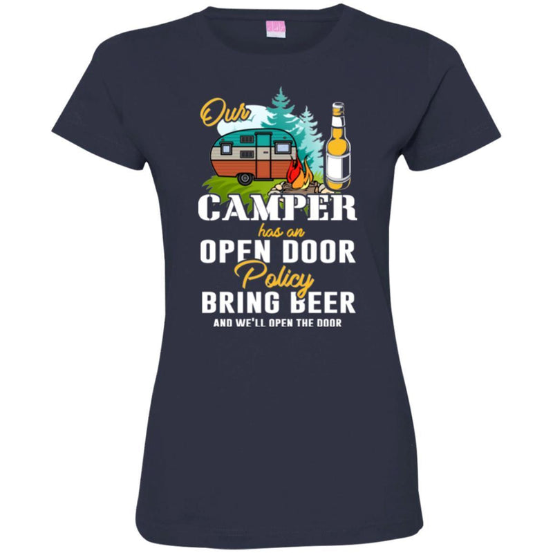 Camping T-Shirt Our Camper Has An Open Door Policy Bring Beer And We'll Open The Door Shirts CustomCat