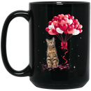 Cat Coffee Mug Bengal Cat Valentine Heart Balloons 11oz - 15oz Black Mug CustomCat