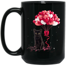Cat Coffee Mug Black Cat Valentine Heart Balloons 11oz - 15oz Black Mug CustomCat