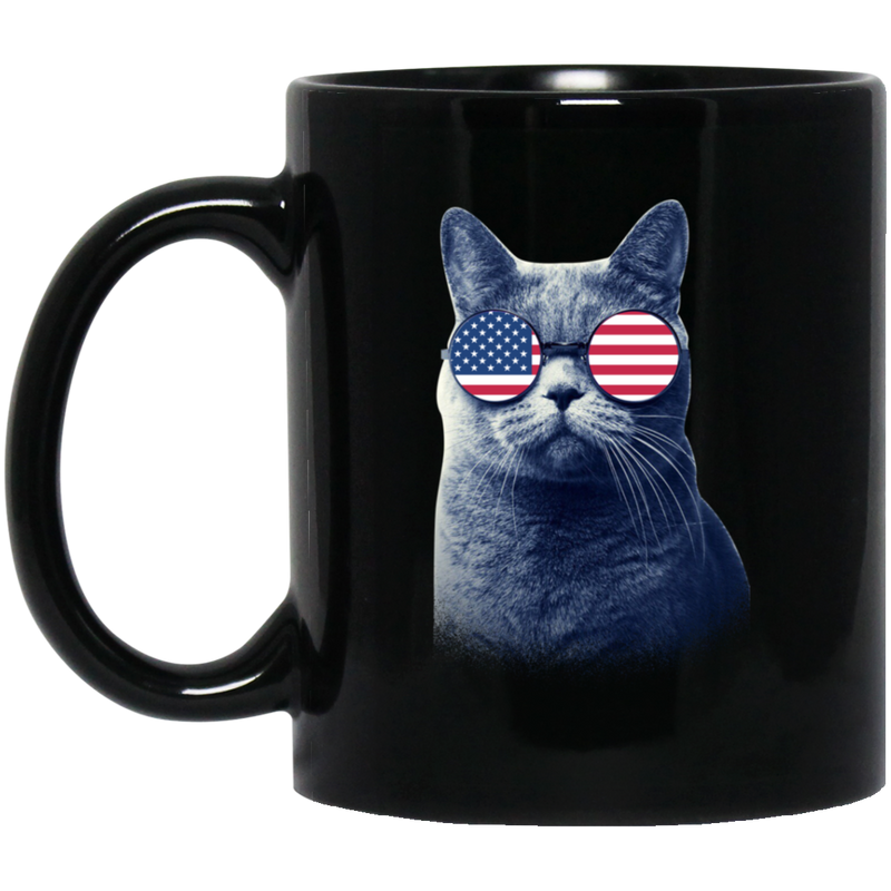 Cat Coffee Mug Cat American Flag 4th July Day 11oz - 15oz Black Mug CustomCat