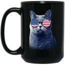 Cat Coffee Mug Cat American Flag 4th July Day 11oz - 15oz Black Mug CustomCat
