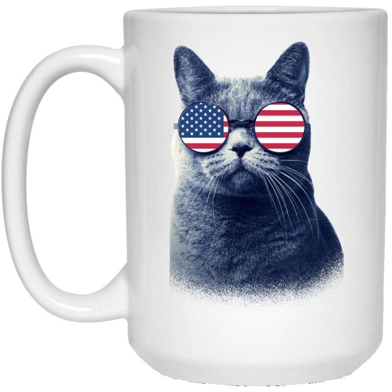 Cat Coffee Mug Cat American Flag 4th July Day 11oz - 15oz White Mug CustomCat