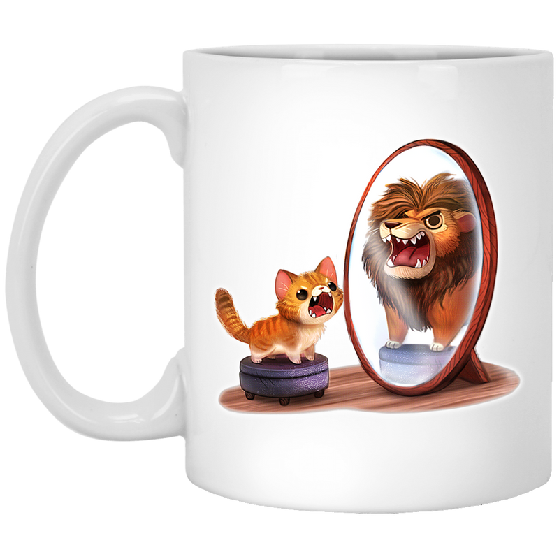 Cat Coffee Mug Cat and Lion! Be Confident! Purr... For Cat Lovers 11oz - 15oz White Mug CustomCat