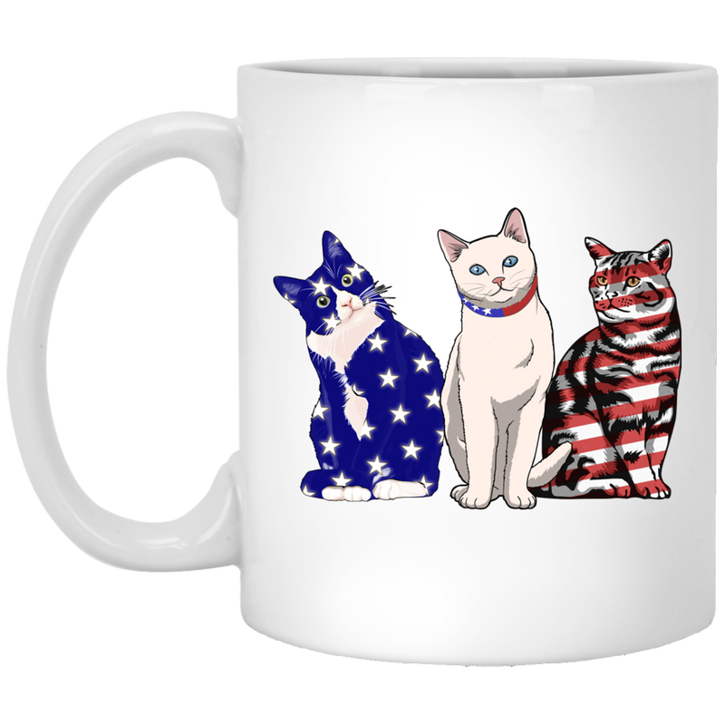 Cat Coffee Mug Cat Flag American 4th July Day 11oz - 15oz White Mug CustomCat
