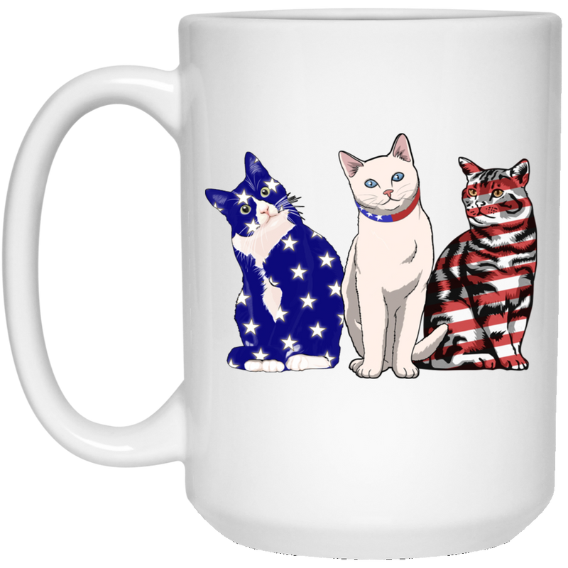 Cat Coffee Mug Cat Flag American 4th July Day 11oz - 15oz White Mug CustomCat