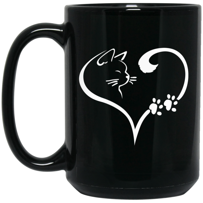 Cat Coffee Mug Cat Heart Lovers Kitten 11oz - 15oz Black Mug CustomCat