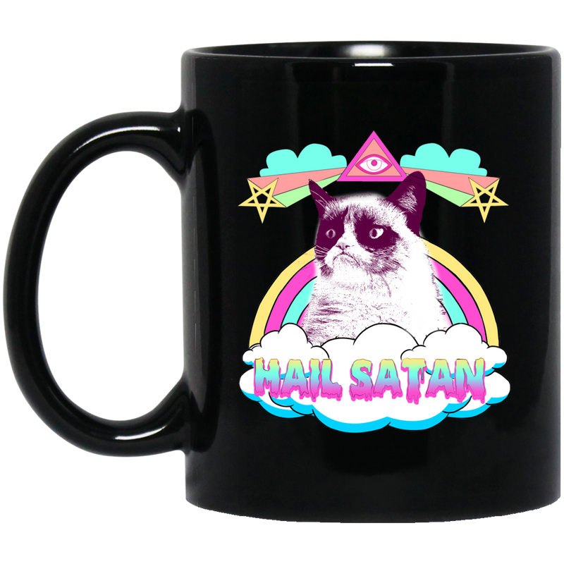 Cat Coffee Mug Cat Kitten Face Hail Satan For Cat Lovers 11oz - 15oz Black Mug CustomCat