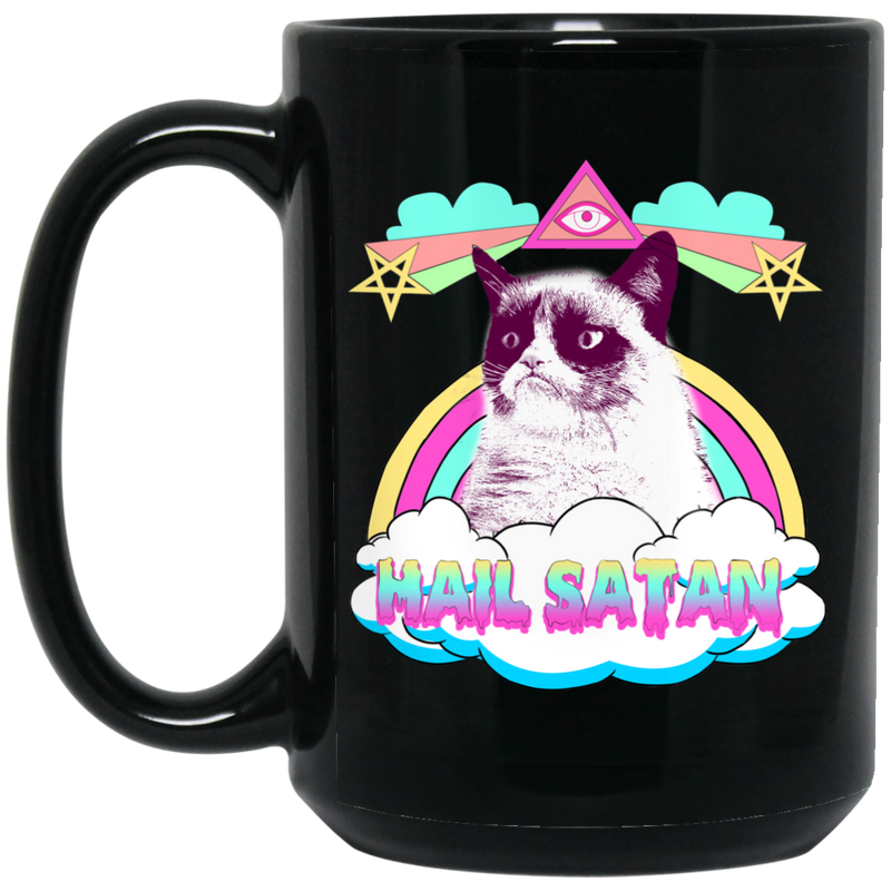 Cat Coffee Mug Cat Kitten Face Hail Satan For Cat Lovers 11oz - 15oz Black Mug CustomCat