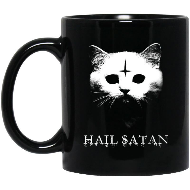 Cat Coffee Mug Cat Kitten Face Hail Satan For Cat Lovers 11oz - 15oz Black Mug CustomCat