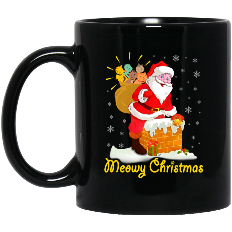 Cat Coffee Mug Cat Meowy Christmas Santa Claus With Cats Ugly Sweater Cute Xmas Party 11oz - 15oz Black Mug CustomCat