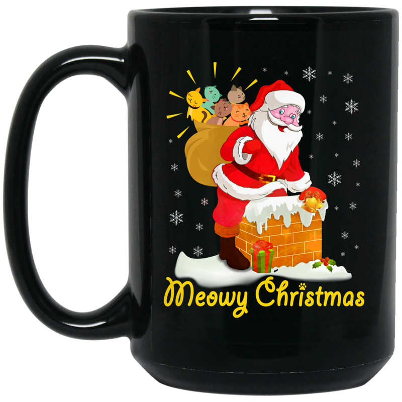 Cat Coffee Mug Cat Meowy Christmas Santa Claus With Cats Ugly Sweater Cute Xmas Party 11oz - 15oz Black Mug CustomCat