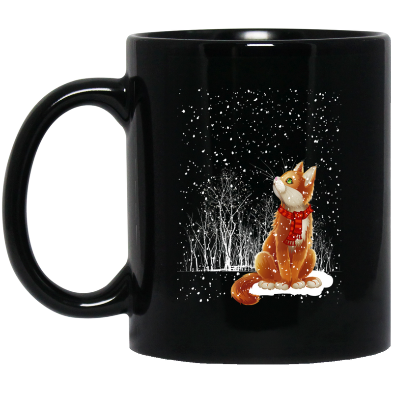 Cat Coffee Mug Cat Under Snow Merry Christmas 11oz - 15oz Black Mug CustomCat