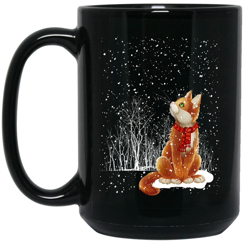 Cat Coffee Mug Cat Under Snow Merry Christmas 11oz - 15oz Black Mug CustomCat