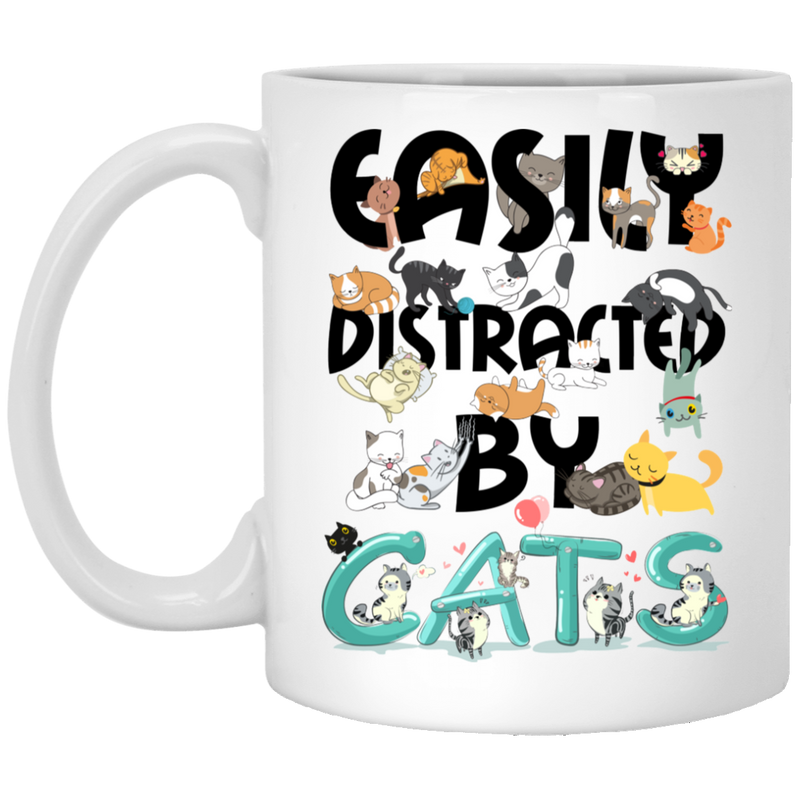 Cat Coffee Mug Easily Disracted By Cats 11oz - 15oz White Mug CustomCat