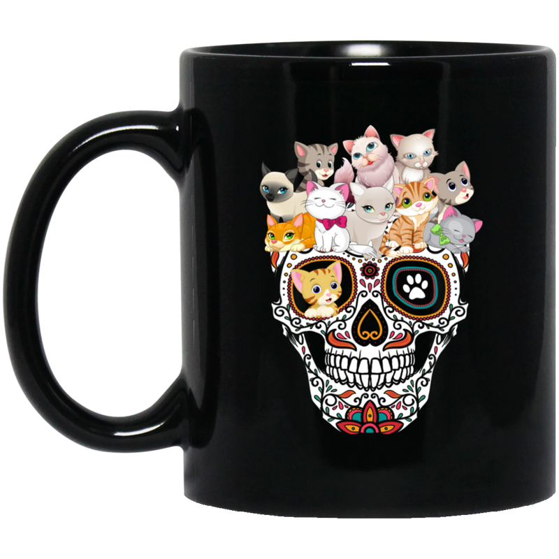 Cat Coffee Mug Flowers Cats Skull Lovers 11oz - 15oz Black Mug CustomCat