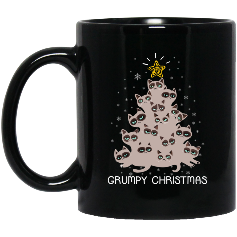 Cat Coffee Mug Grumpy Christmas Tree 11oz - 15oz Black Mug CustomCat