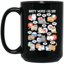 Cat Coffee Mug Happy World Cat Day Kitten Activity For Cat Lovers 11oz - 15oz Black Mug CustomCat