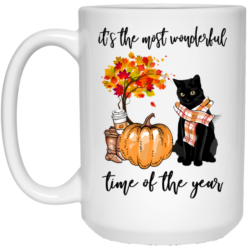 Cat Coffee Mug It's The Most Wonderful Time Of The Year Black Cat 11oz - 15oz White Mug CustomCat