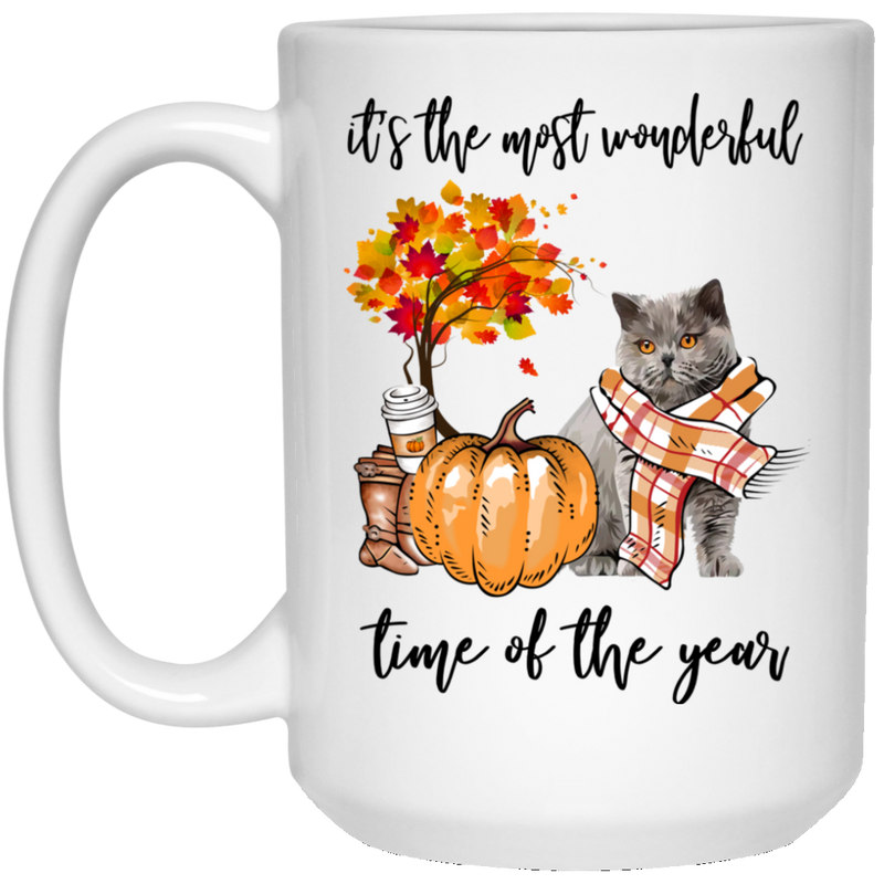 Cat Coffee Mug It's The Most Wonderful Time Of The Year Brishitan Shorthair Cat 11oz - 15oz White Mug CustomCat