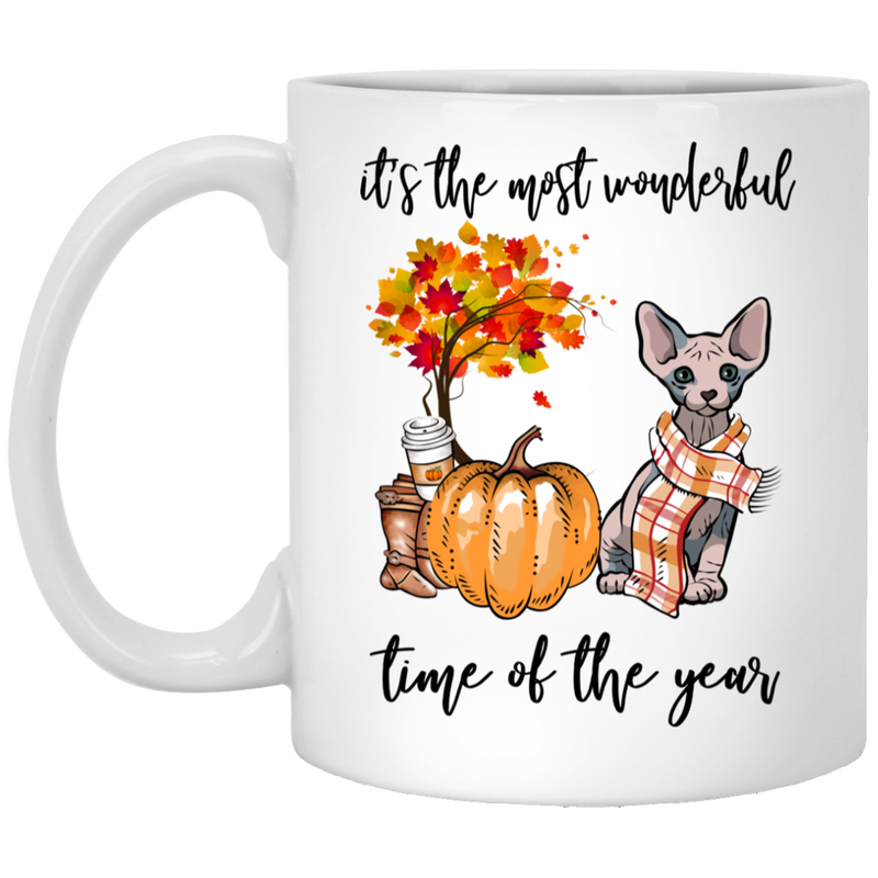 Cat Coffee Mug It's The Most Wonderful Time Of The Year Sphynx Cat 11oz - 15oz White Mug CustomCat