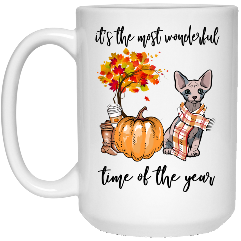 Cat Coffee Mug It's The Most Wonderful Time Of The Year Sphynx Cat 11oz - 15oz White Mug CustomCat