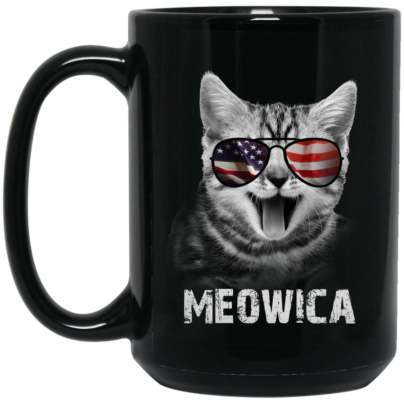 Cat Coffee Mug Meowica American Flag 4th July Day 11oz - 15oz Black Mug CustomCat