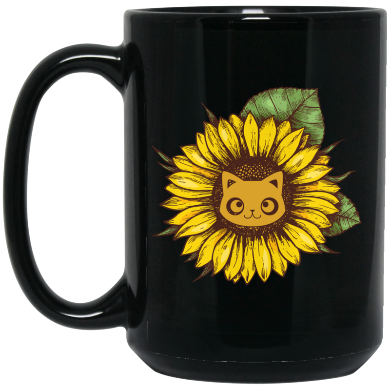 Cat Coffee Mug Sunflowergirl With Cats Pretty Eyes 11oz - 15oz Black Mug CustomCat