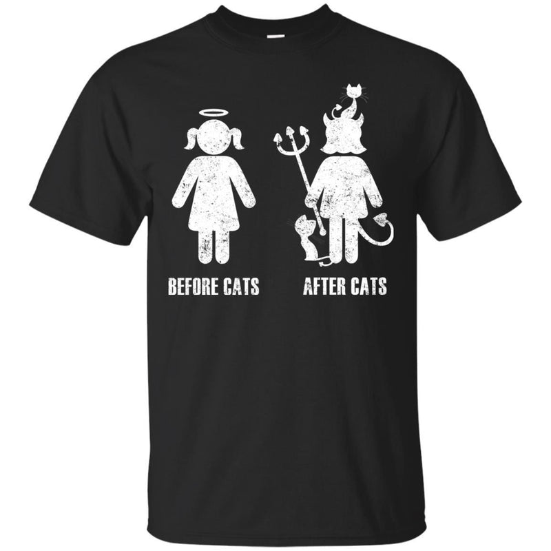 Cat T-Shirt Funny Cute Gift Tees Before Cats After Cats Shirts CustomCat