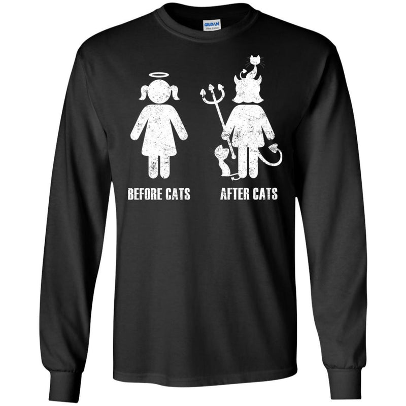 Cat T-Shirt Funny Cute Gift Tees Before Cats After Cats Shirts CustomCat