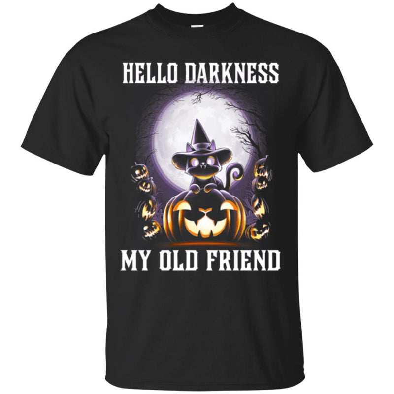 Cat T Shirt Hello Darkness My Old Friend Kitten Wearing Hat Halloween For Cat Lovers Shirts CustomCat