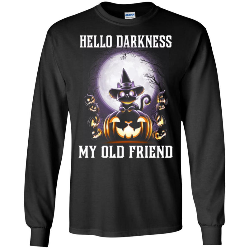 Cat T Shirt Hello Darkness My Old Friend Kitten Wearing Hat Halloween For Cat Lovers Shirts CustomCat