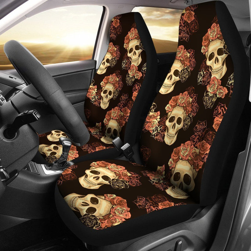 Classic Style Of Flower Skull Car Seat Covers (Set Of 2)