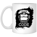Coffee Lovers Mug I Turn Coffee Into Code Funny 11oz - 15oz White Mug CustomCat
