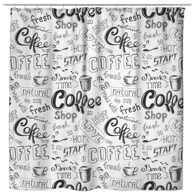 Coffee Shower Curtains Seamless Doodle Coffee Pattern On White For Bathroom Decor