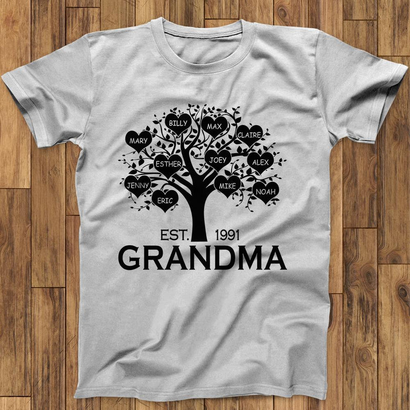 Custom Grandma/Grandpa, Mother/Father Family Heart Tree With All Grandkids/Children Names T-Shirt Personalized Grandma Gift, Christmas Gift CC-Shirt