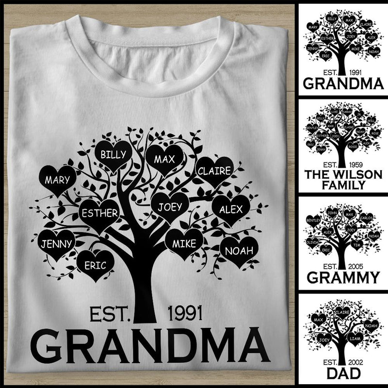 Custom Grandma/Grandpa, Mother/Father Family Heart Tree With All Grandkids/Children Names T-Shirt Personalized Grandma Gift, Mother's Day Gift MSS-FamilyCC-Shirt