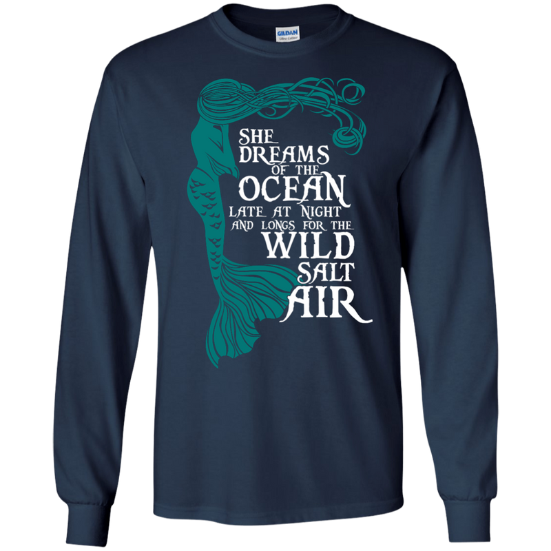 CustomCat G240 Gildan LS Ultra Cotton T-Shirt / Navy / Medium She Dreams Of The Ocean