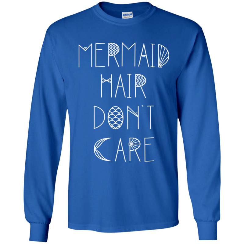 CustomCat G240 Gildan LS Ultra Cotton T-Shirt / Royal / Medium Mermaid Hair Don't Care