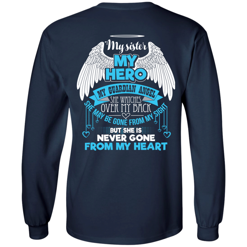 CustomCat LS Ultra Cotton Tshirt / Navy / Small My Sister - My Hero - My Guardian Angel Tshirt