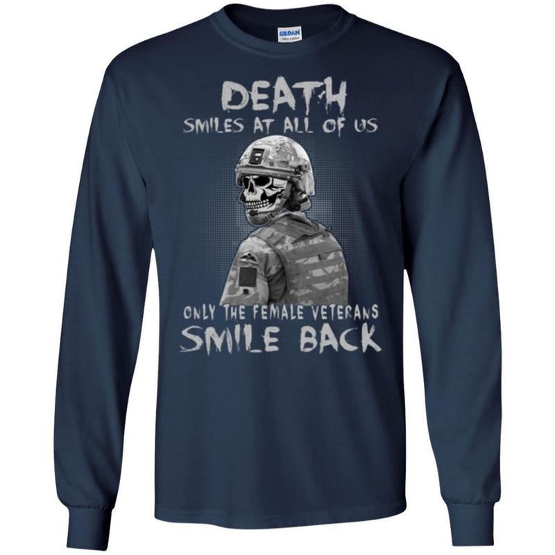 DEATH SMILES AT ALL OF US ONLY THE NAVY VETERAN SMILE BACK T SHIRT VETERANS' DAY TEES CustomCat
