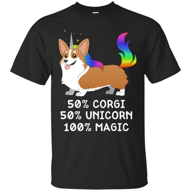 Dog T-Shirt 50% Corgi 50% Unicorn 100% Magic Rainbow Doodle Funny Graphic Dog Gift Tee Shirt CustomCat