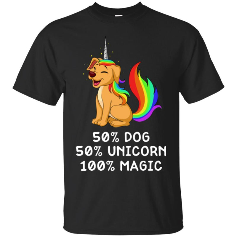 Dog T-Shirt 50% Dog 50% Unicorn 100% Magic Rainbow Doodle Funny Graphic Dog Gift Tee Shirt CustomCat