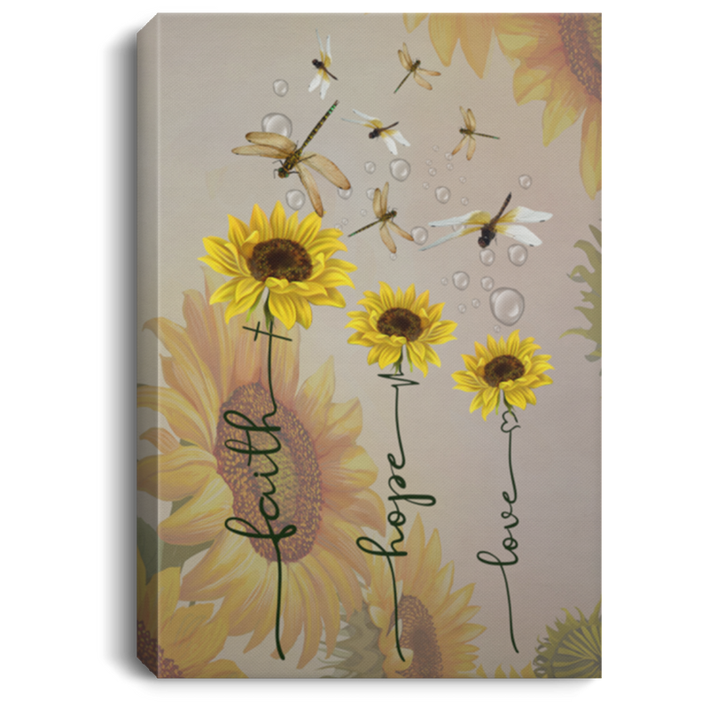 Dragonfly Canvas - Faith Hope Love Dragonflies And Sunflower Canvas Wall Art Decor Dragonfly - CANPO75 - CustomCat