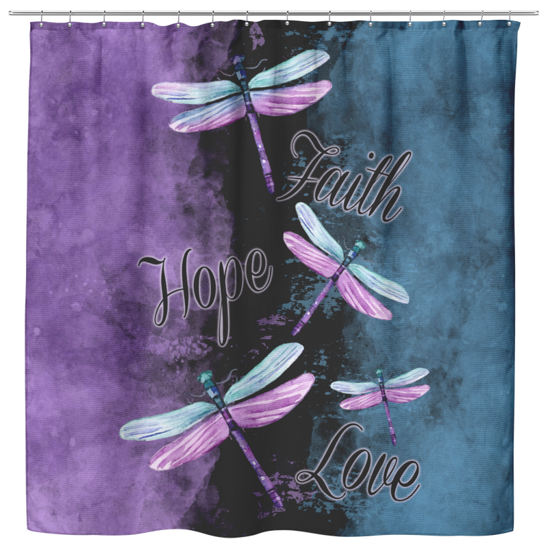 Dragonfly Shower Curtains Faith Hope Love Four Dragonflies Purple Blue Bathroom Decor