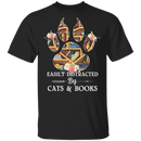 Easily Distracted By Cats And Books T-Shirt CustomCat