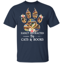 Easily Distracted By Cats And Books T-Shirt CustomCat