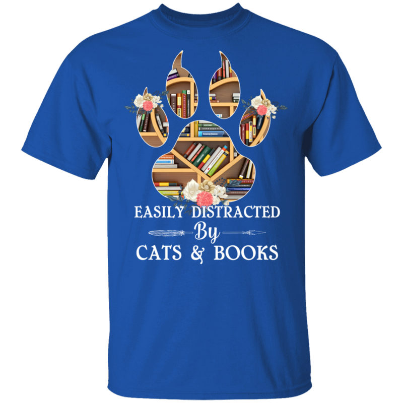 Easily Distracted By Cats And Books T-Shirt CustomCat