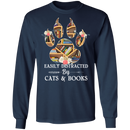 Easily Distracted By Cats And Books T-Shirt CustomCat